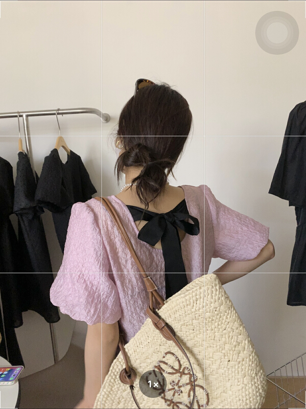 [thirten 13] Korean version bubble sleeve back bow small shirt 2171# XYY