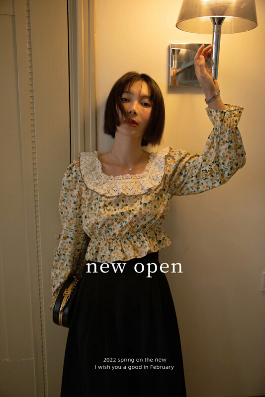[new open] small fresh broken flower bubble sleeve shirt gy22285# zxl