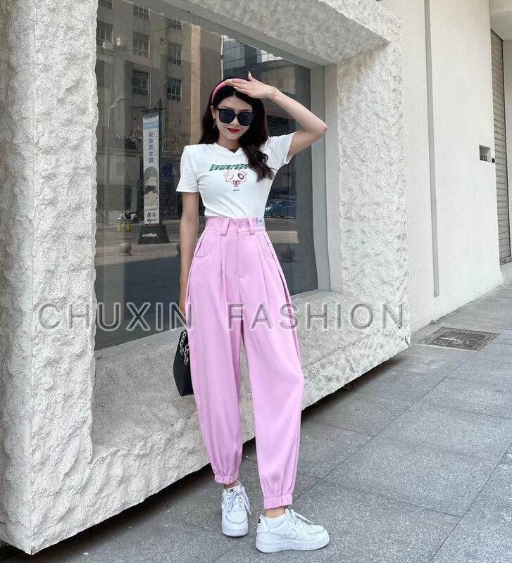 [c.x original heart] fashion round neck short short sleeved T-shirt + versatile elastic waist casual pants set k815# WTT