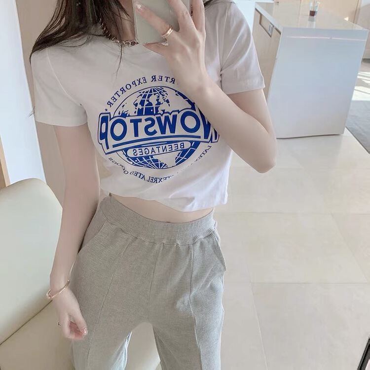 [Anan +] Korean print Pullover short sleeve T-shirt 2080# WTT