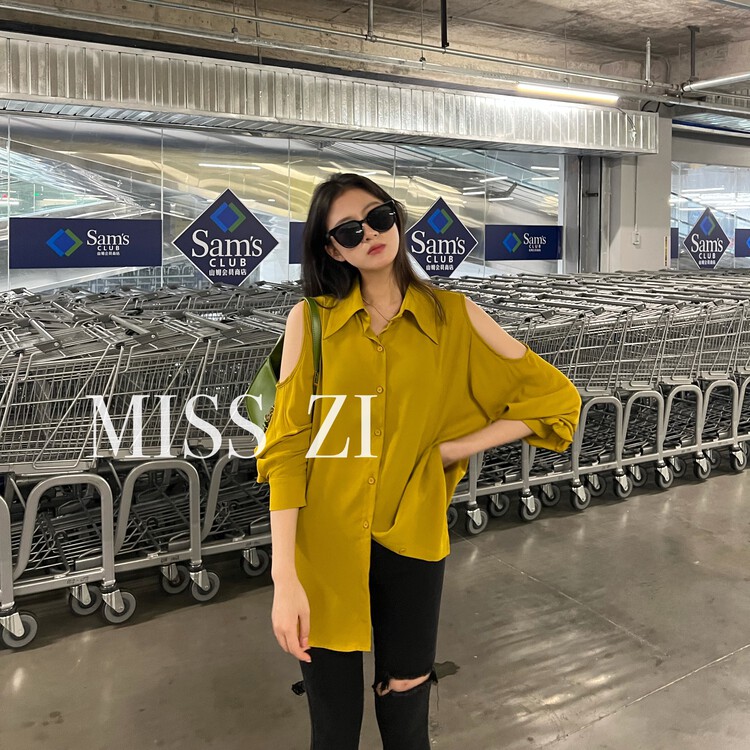 [miss Zi] Korean version solid color loose shoulder shirt 2321# cqw