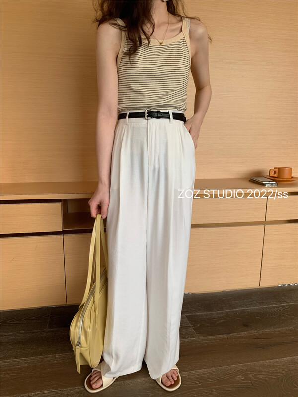 [ZOZ] high waist slim and wide leg casual pants (pants only) 022050# L
