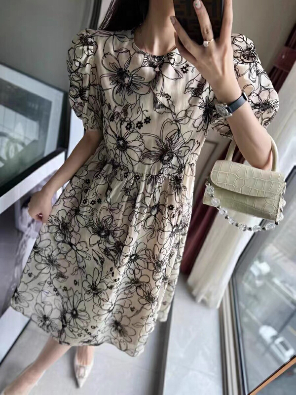[JH] Xiaoxiang Flower Lantern Sleeve Dress 41543# PCZ