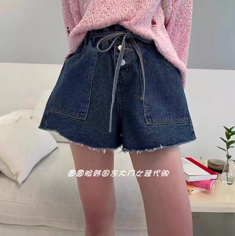 [x2 Fansi feather] elastic waist loose denim shorts (with waist rope) 6108# WTT