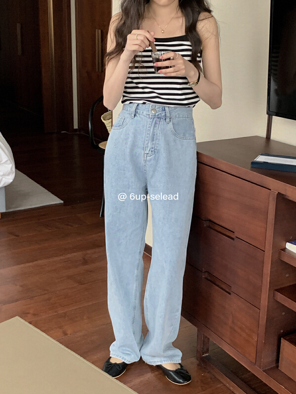 [6-up] Korean version simple wide leg versatile jeans 68233# XJ