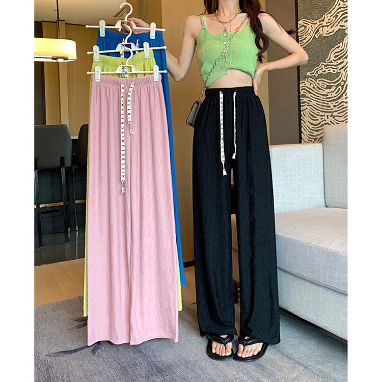 goods in stock! [timely rain] Han Feng ins design, hanging feeling, drawcord elastic, loose high waist casual pants 21195# WPL