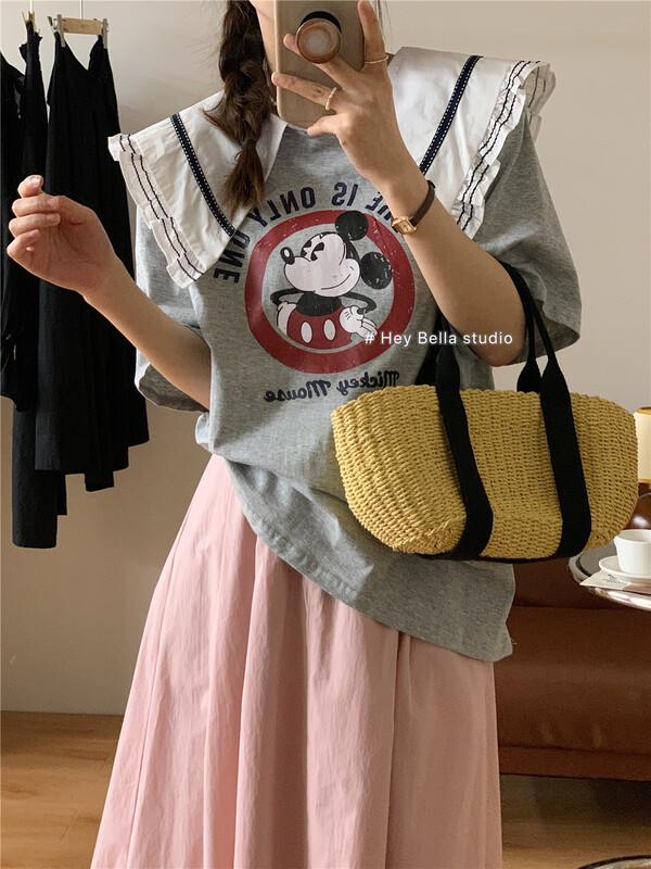 [hey Bella] color blocking comfortable Korean Short Sleeve T-shirt 1309# ll