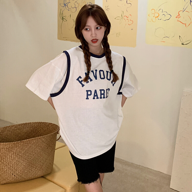 [ycnana] lettered print Pullover short sleeve T-shirt 98110# LSW
