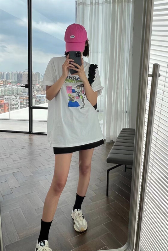 [black + white] loose and versatile Grey Pink Leopard short sleeve T-shirt 2s02815u# lwy