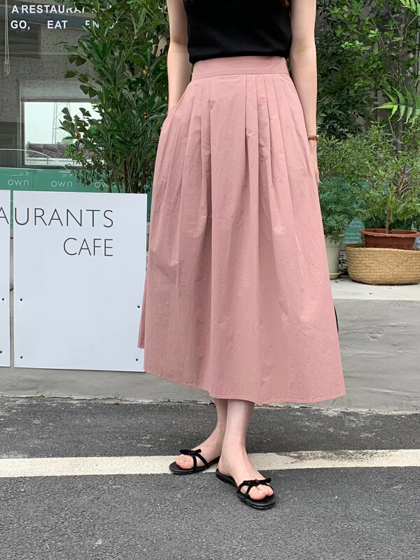 goods in stock! New in early summer! [hi] Korean simple high waist pleated skirt 5193# hjy