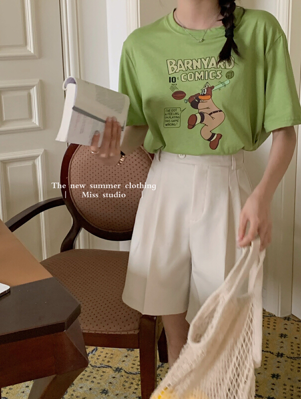New in early summer! [miss miss miss home] bear print loose short sleeved T-shirt y8819# ZSY