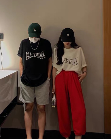 [168 +] front and back embroidered Korean letters short sleeve T-shirt 2368# WTT