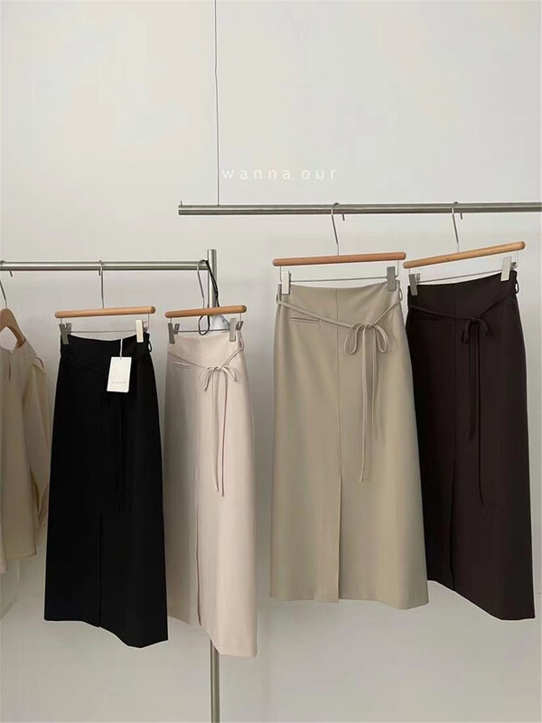 goods in stock! [wanna] Korean split skirt (with waist rope) (including 2% wool) 98621# cqw