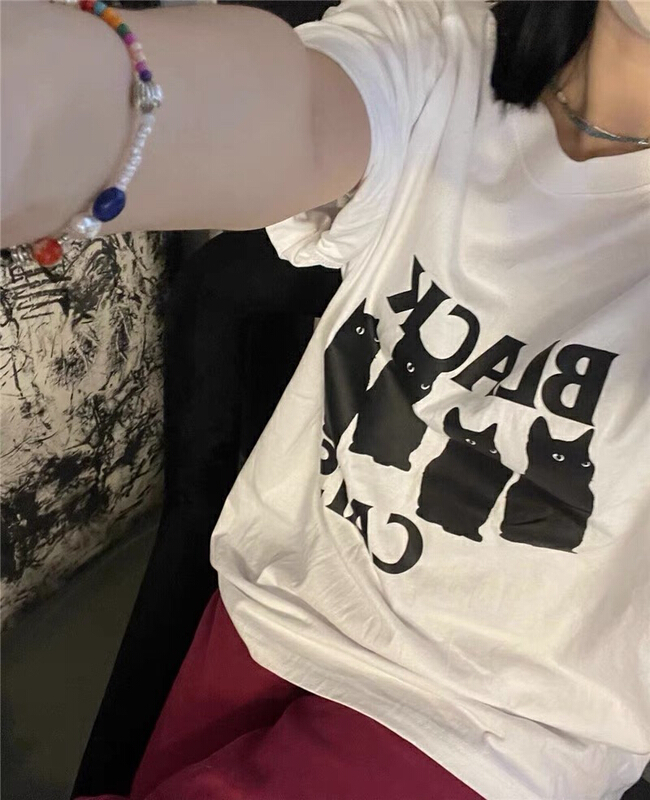 New in early summer! [wgwe] loose round neck lettered short sleeve T-shirt 1542# PCZ