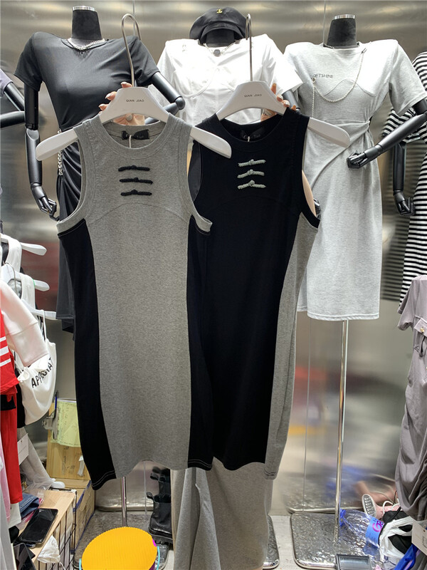 New in early summer! [QIANJIAO] round neck contrast sleeveless vest dress 6798# PCZ