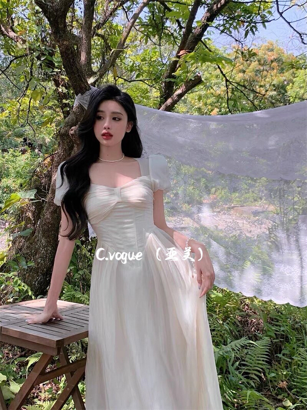 [c.vogue] French Xianqi advanced waist closing thin dress 28390# PCZ