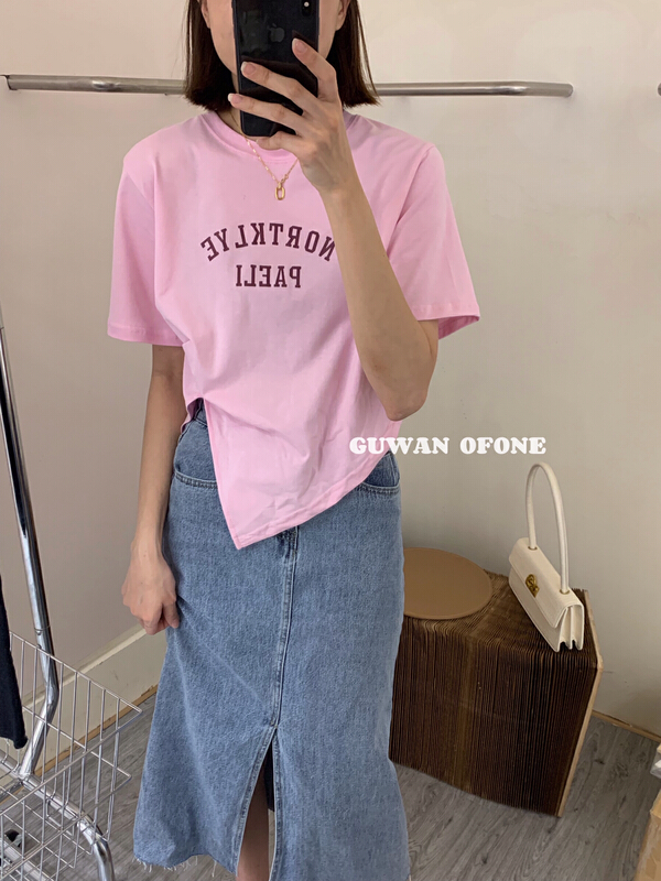 [G.W] fashionable and versatile letter printing irregular short sleeve T-shirt (T-shirt only) 5212# zxx