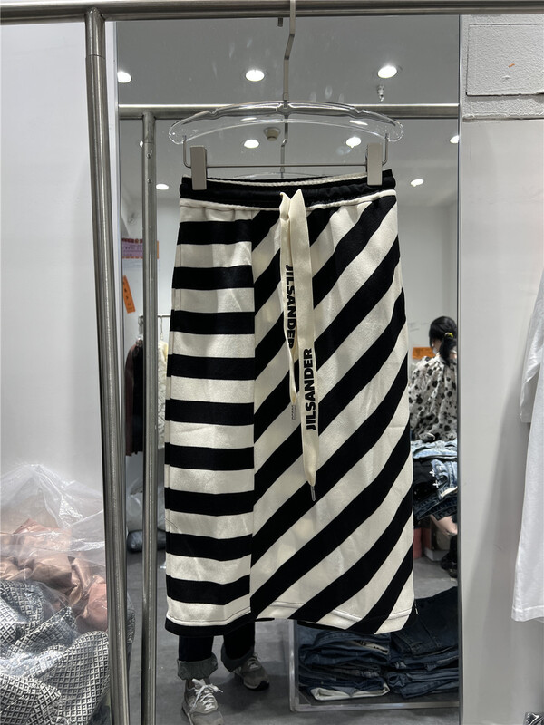 [natu] drawstring stripe comfortable skirt 220644# hyy