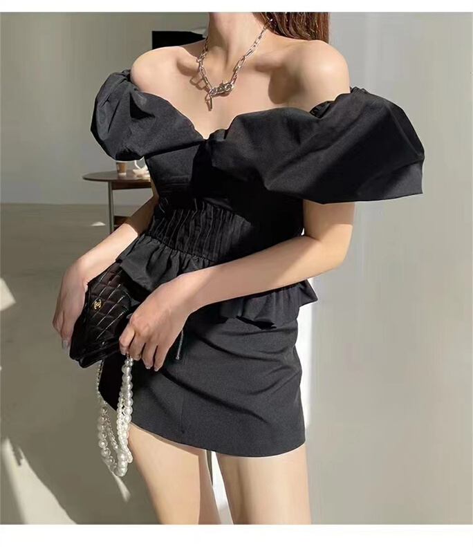 [Yashili] French temperament with straight shoulder and waist showing thin shirt 610# PCZ