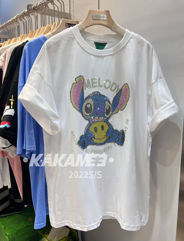 [kakamee] Korean cartoon character stiz flash diamond short sleeve T-shirt s383# LSL