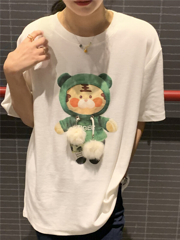 New year in early spring! [free Valley] crew neck cartoon print loose short sleeve T-shirt 4650# LJF