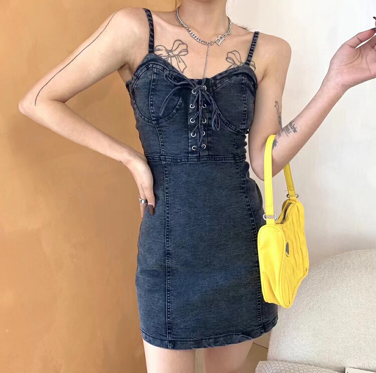[fan fan fan] versatile short sleeved T-shirt + fashionable denim dress set 5568# JJ