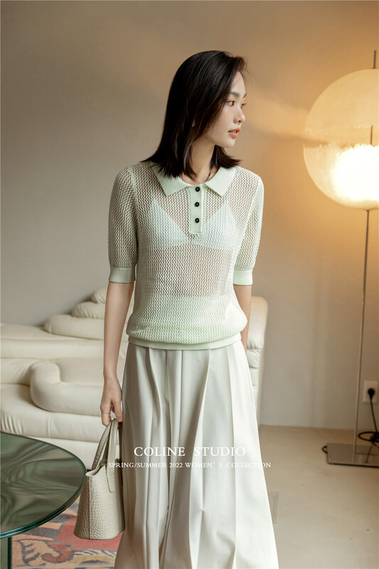 [color] hollow out comfortable Korean Polo c2157b# hyy