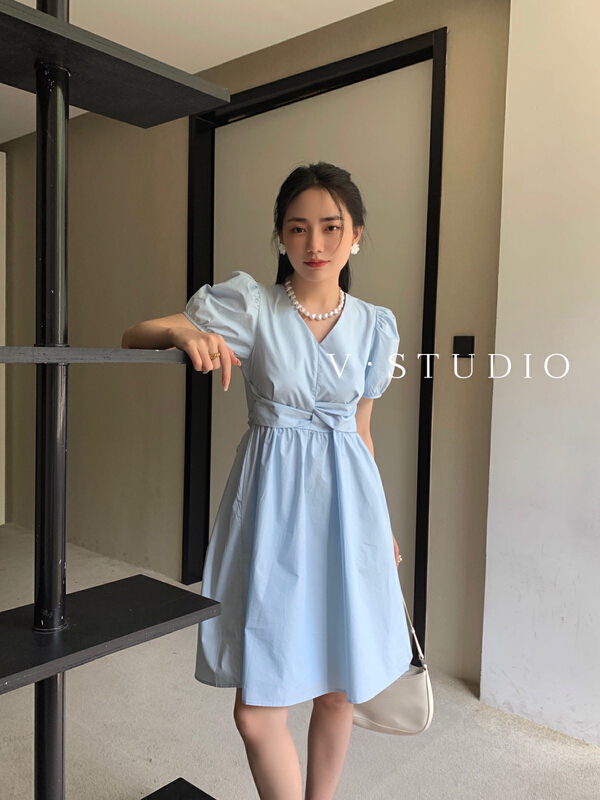 [v.] fashion V-neck solid dress 8822# ll