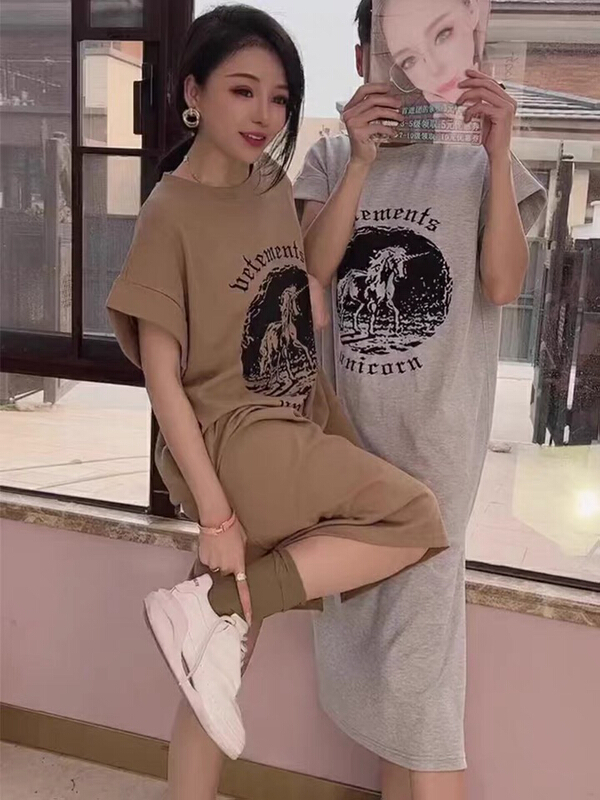 [Kiki studio] print crew neck loose dress 5872# hjy