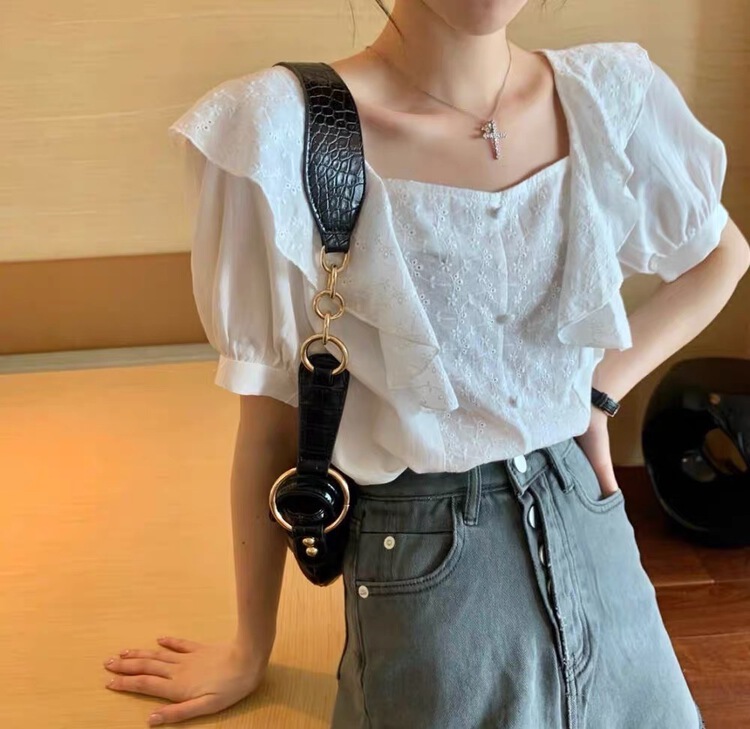 [Susan] flower square neck fashion shirt 18268# LSW