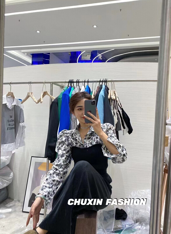 New year in early spring! [c.x original heart] niche design sense splicing Chiffon slim long sleeve temperament blouse z28# WTT