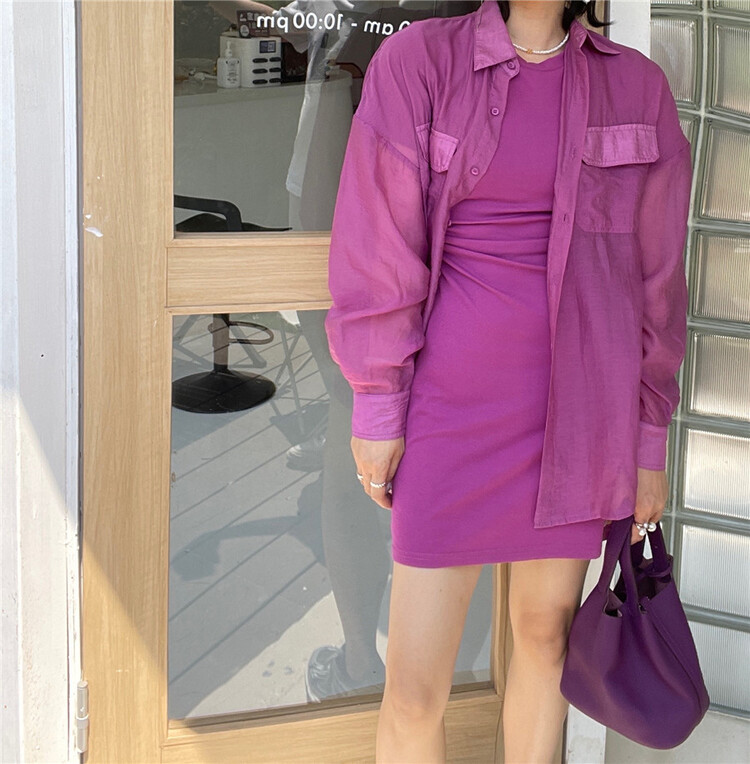 [mekimeki] solid color loose and versatile shirt (shirts only) 28080# ozq