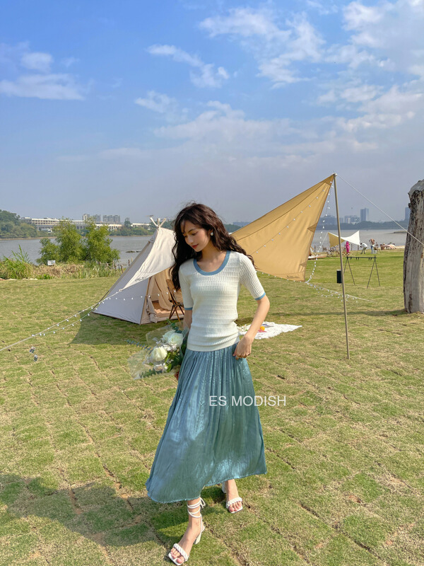 goods in stock! New year in early spring! [es modish] retro style large swing pleated skirt sk1608a# XYJ