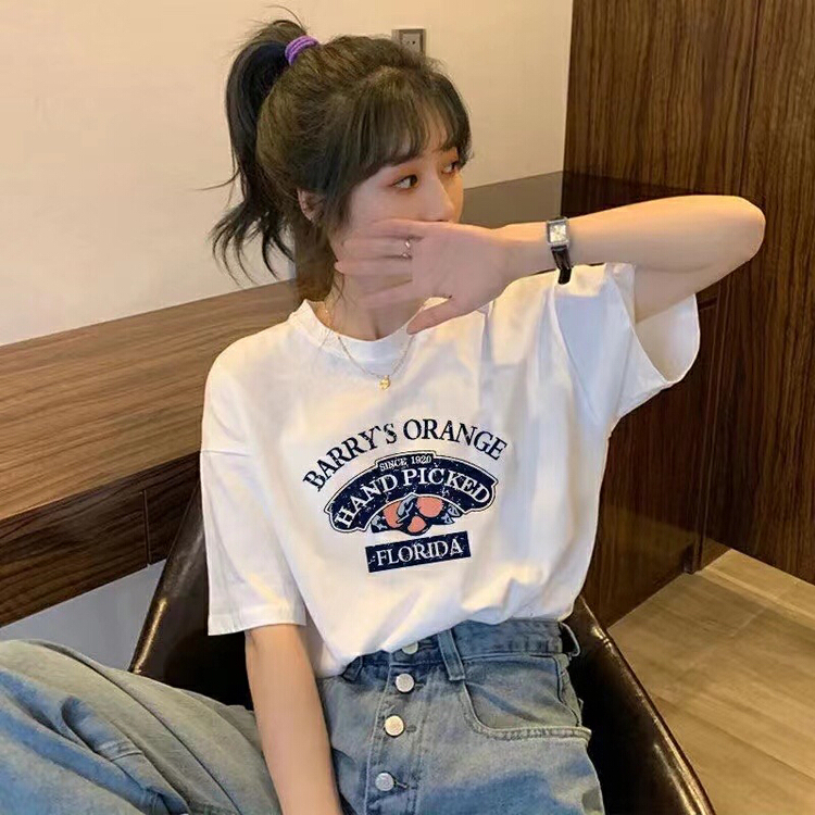 [ziyijia] Korean alphabet printed round neck short sleeve T-shirt 0042# WTT