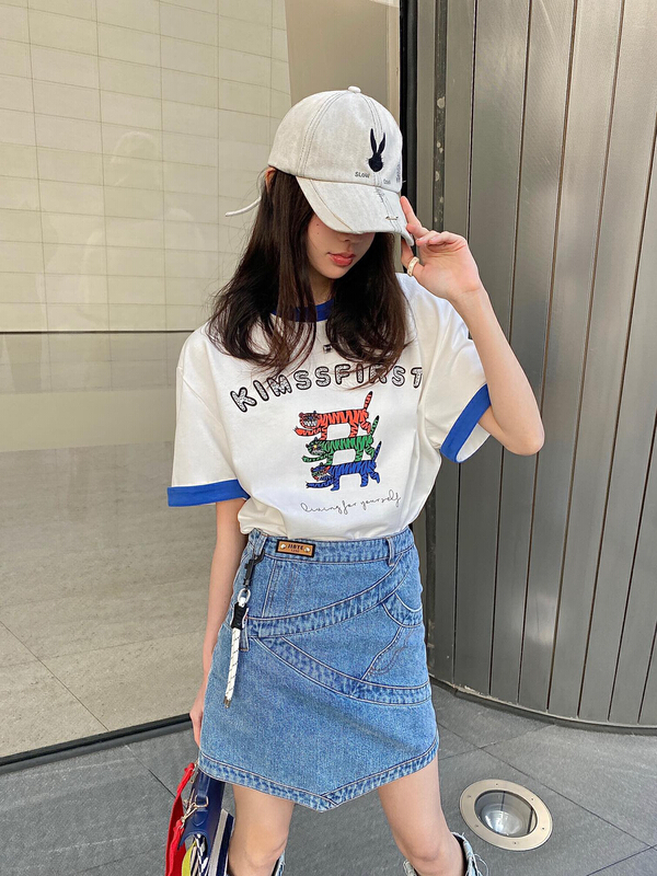 [Nancy] cartoon tiger versatile short sleeve T-shirt q6002# WPL