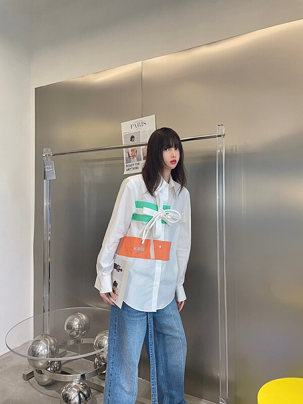 goods in stock! [Nancy] design sense Pankou shirt contrast stitching design shirt 8791# WPL