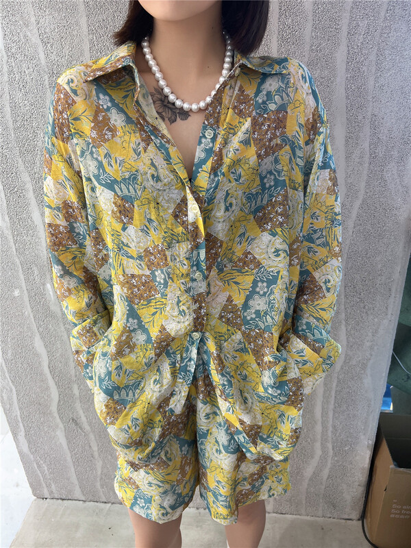 [Xixi studio] pattern printing color + loose wide leg casual pants set 9038# XYJ