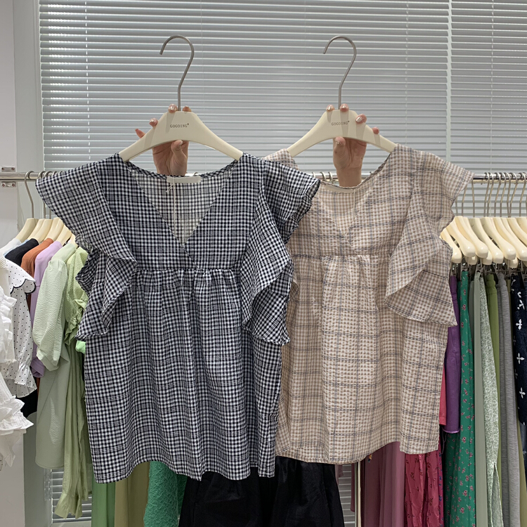 [going] sleeveless fashion Vintage plaid shirt 9563# lwy
