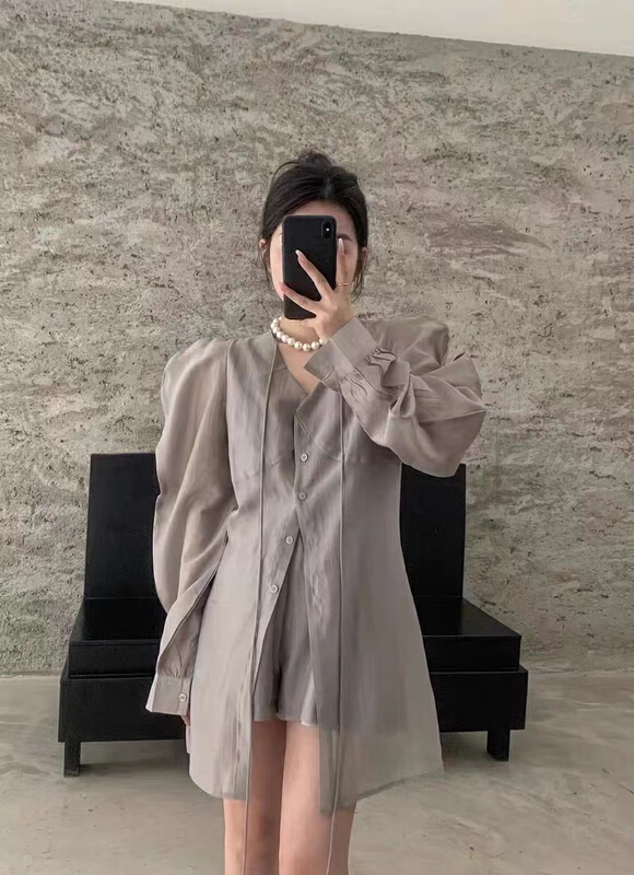 [M2 +] Korean Tencel sunscreen shirt + versatile casual Shorts Set 06080# WTT