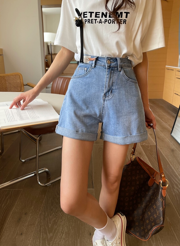 "MI & CO WU" Korean Joker Skinny Stretch Denim Shorts T2035# HJY