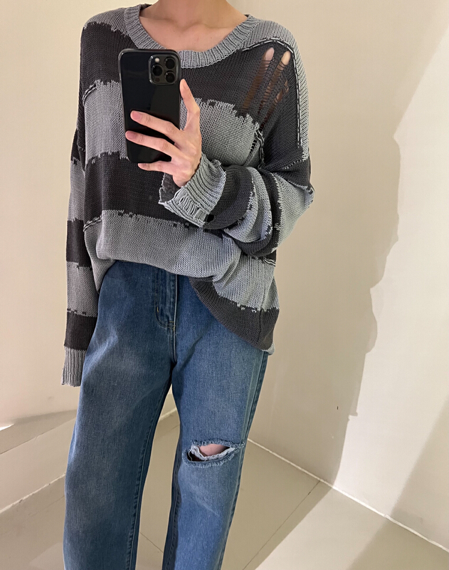 [Bu class] Korean loose design destructive sweater b14145# zxl