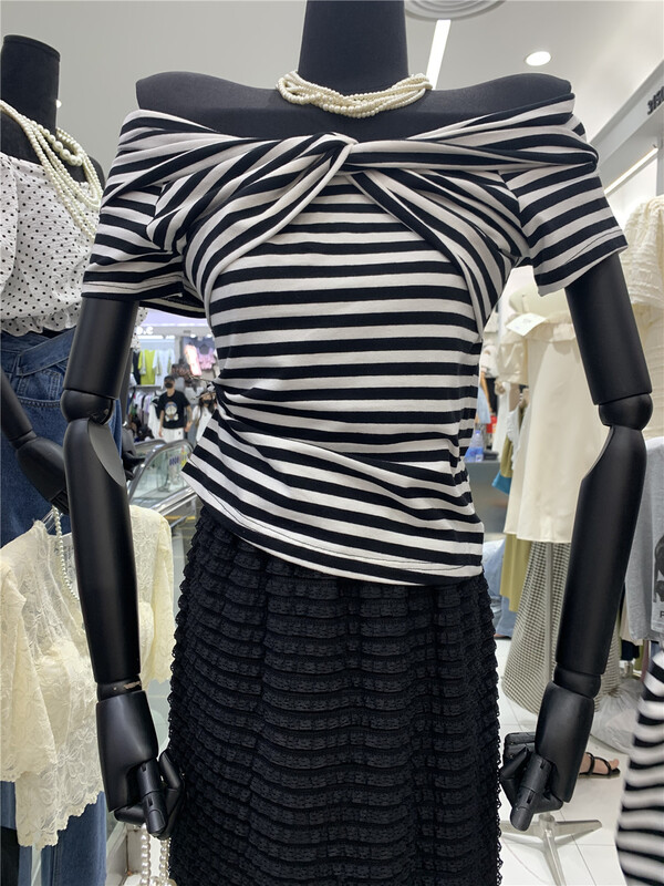 [small vegetable seedlings] striped bow Pullover short sleeve T-shirt 8533# lwy