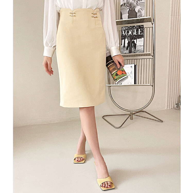 goods in stock! Early spring! [Hanna Hanna] design sense waist and head temperament skirt 3068# XJ