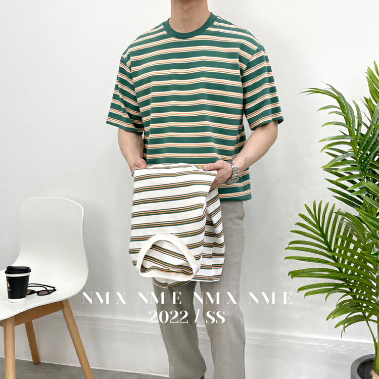 [Macallan] crew neck loose stripe short sleeve T-shirt 219# ZZL