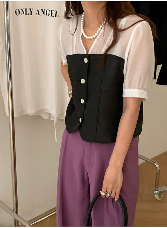 goods in stock! New in early summer! [the mind] Korean stitched breasted shirt 60253# XYJ