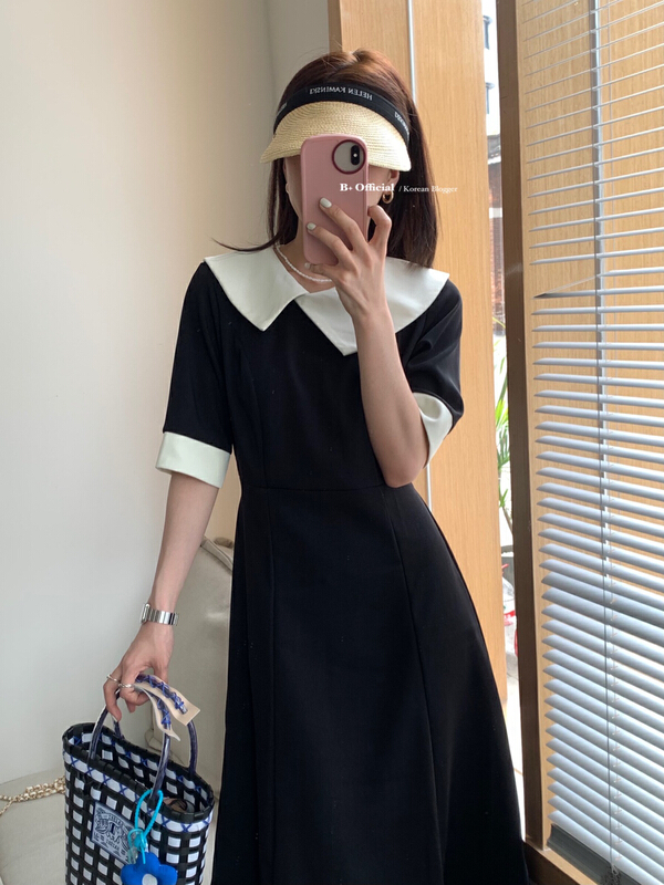[B plus] French contrast design lace up dress 22-1521-2# HBx
