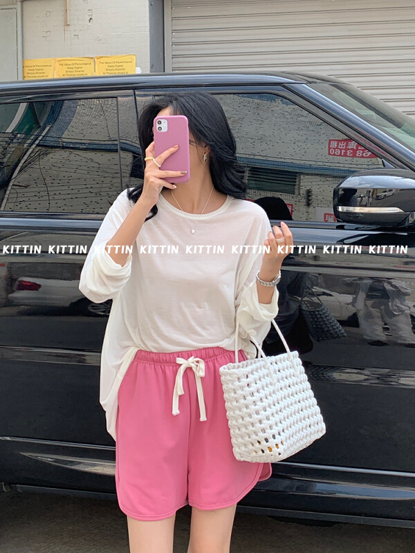 [Kittin] round neck clean color back slit Tencel sunscreen shirt 366# XYY