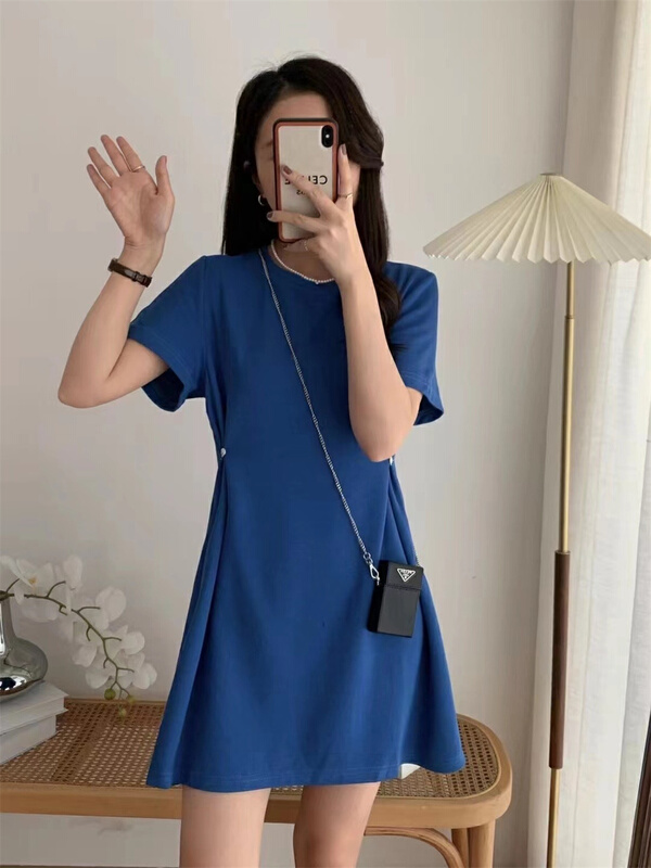 New in early summer! [CCJ] simple casual round neck waist dress 8135# hjy