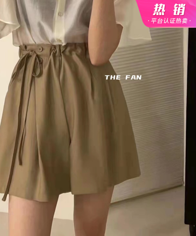 【THE FAN】紐扣側邊綁帶休閒短褲  Y50329#  ZXX