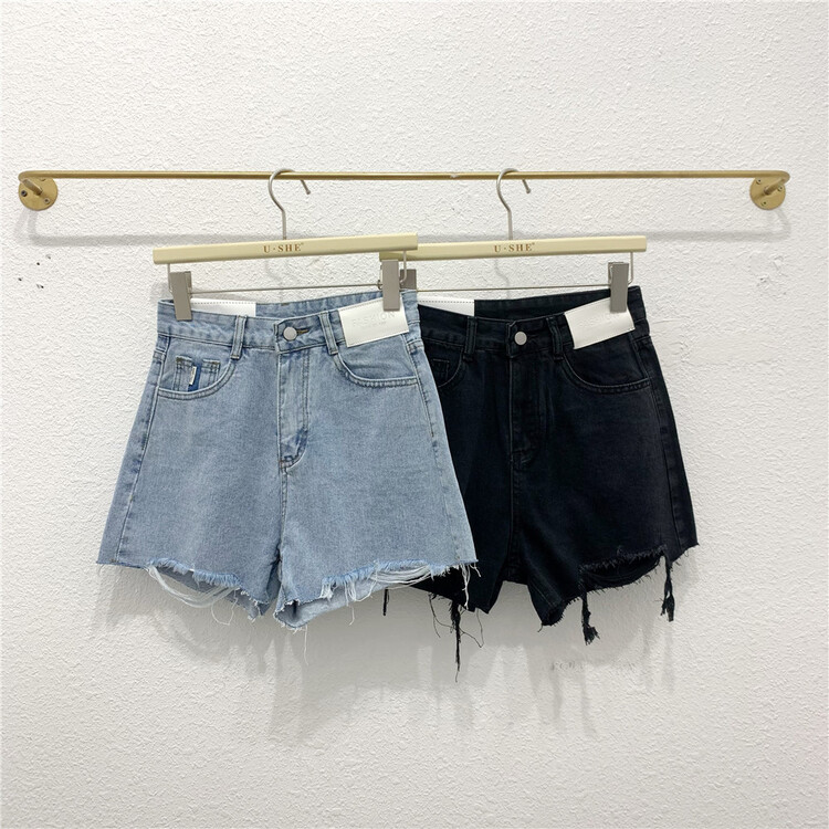 [u.she] Korean version solid color woolen denim shorts 19726# cqw